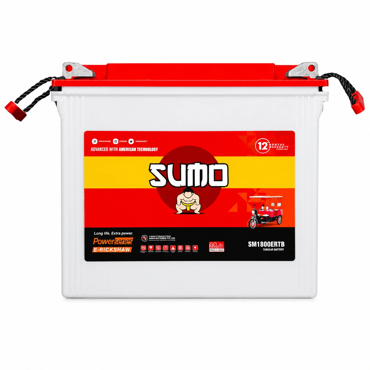 Samurai Series | SM1800ERTB | 12V 180AH@C10 | E-rickshaw Battery